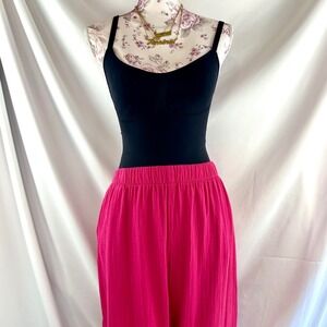 Coldwater Creek Pink 100% Cotton Gauze Pants 1X Wide Leg Pull On Pockets Ankle